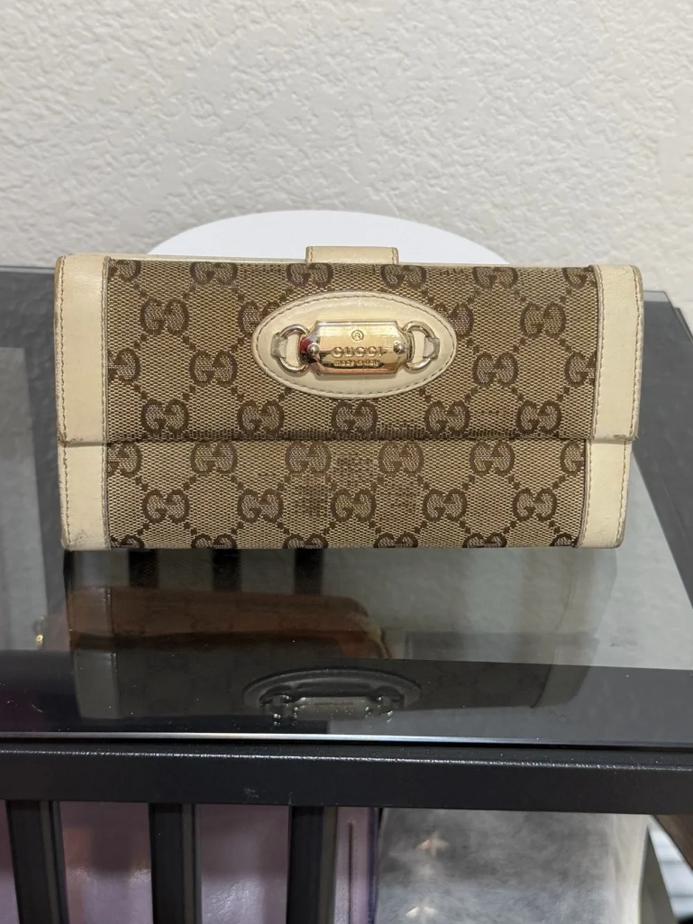 Gucci Beige Brown GG Canvas Continental Wallet with Cream Trim - Picture 1 of 7